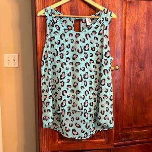 Turquoise Leopard Sheer Tank Sz L